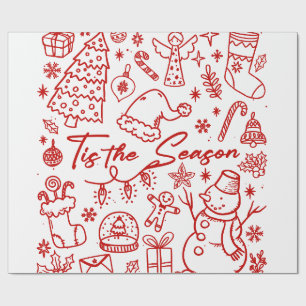 ’Tis the Season – Red Christmas Doodle Art Wrapping Paper