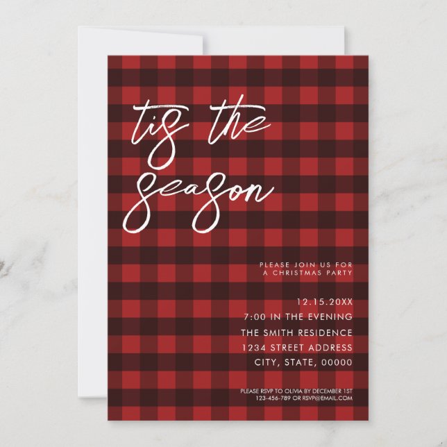 Tis The Season Red Plaid Christmas Party Invitation (Front)