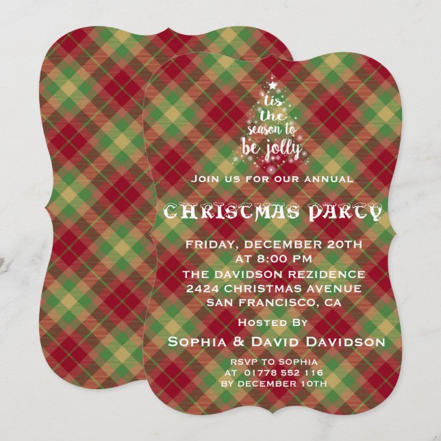 'Tis the Season Red Plaid Christmas Party Invite (Front/Back)