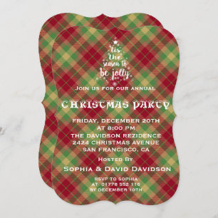'Tis the Season Red Plaid Christmas Party Invite