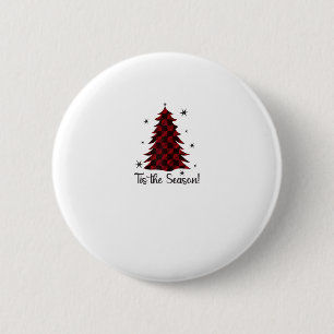 Tis The Season Red Plaid Christmas Tree 6 Cm Round Badge