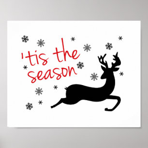 'Tis The Season Reindeer Silhouette Christmas Poster
