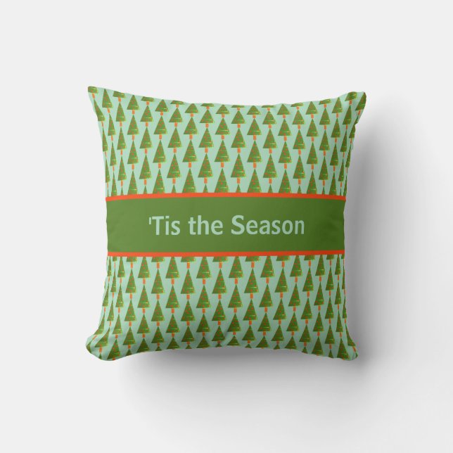 'Tis the Season Repeating Stamped Christmas Trees Cushion (Front)