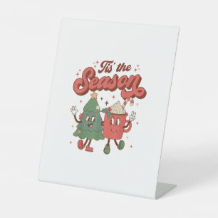 Tis The Season Retro Christmas 70s 80s Vintage Gro Pedestal Sign