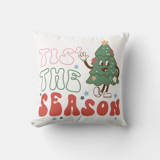Tis The Season Retro Christmas Cushion (Front)