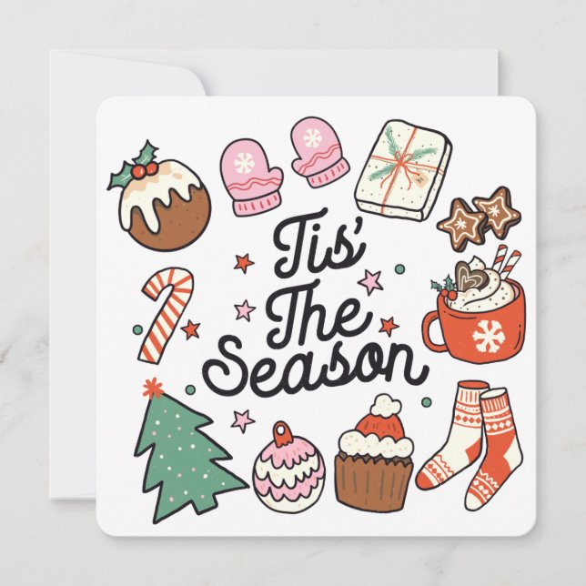 Tis The Season Retro Christmas Holiday Card (Front)