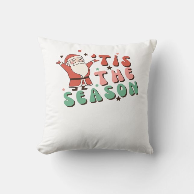 Tis The Season Retro Christmas Santa Cushion (Front)