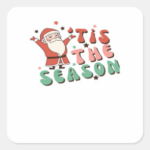 Tis The Season Retro Christmas Santa Square Sticker