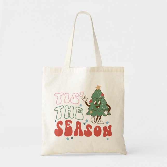 Tis The Season Retro Christmas Tote Bag (Front)