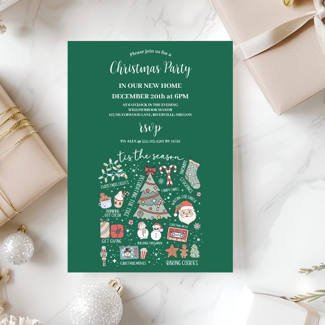 Tis The Season  Retro Green Christmas Invitation (Creator Uploaded)