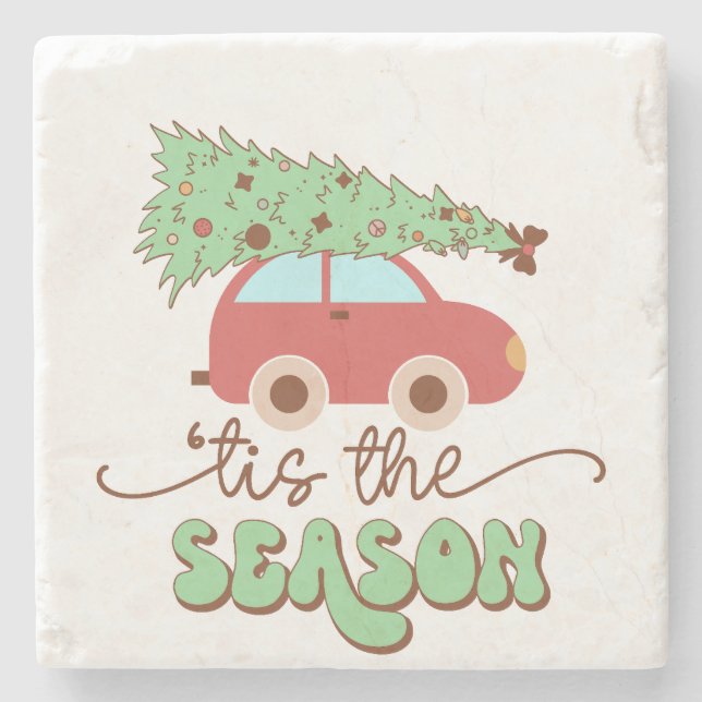 Tis The Season Retro Groovy Christmas Holidays Stone Coaster (Front)