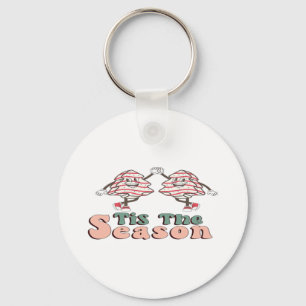Tis The Season Retro Groovy Christmas Vintage Chri Key Ring