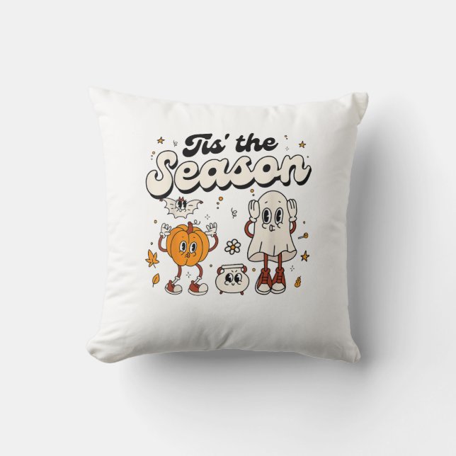 Tis The Season Retro Halloween Party Funny Boo Pum Cushion (Front)