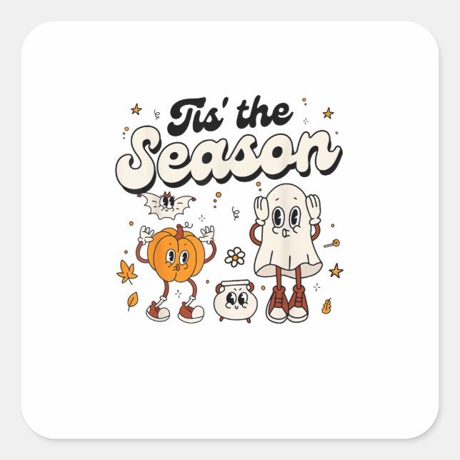 Tis The Season Retro Halloween Party Funny Boo Pum Square Sticker (Front)