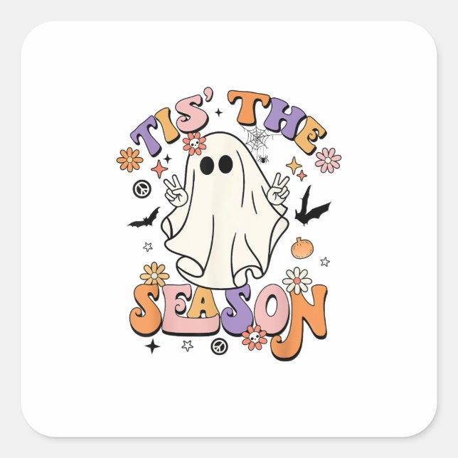 Tis The Season Retro Halloween Party Funny Minimal Square Sticker (Front)