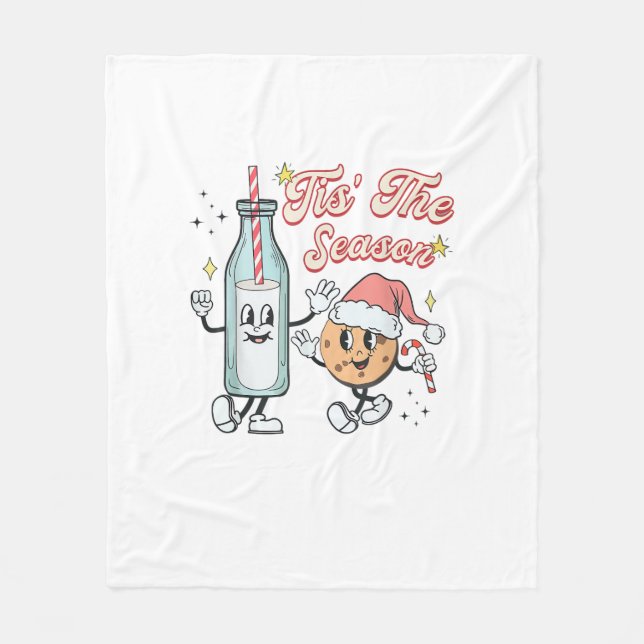 Tis The Season Retro Milk And Cookie Christmas Fleece Blanket (Front)