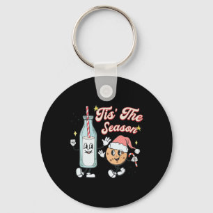 Tis The Season Retro Milk And Cookie Christmas Key Ring