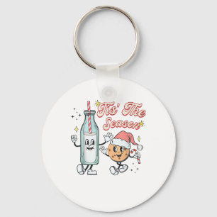 Tis The Season Retro Milk And Cookie Christmas Key Ring