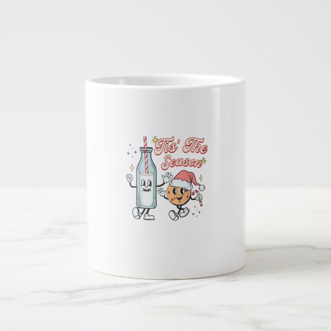 Tis The Season Retro Milk And Cookie Christmas Large Coffee Mug (Front)