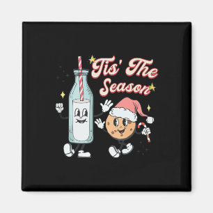 Tis The Season Retro Milk And Cookie Christmas Magnet