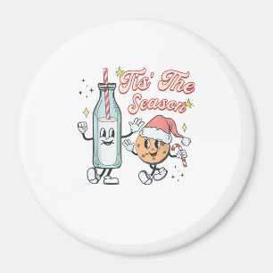 Tis The Season Retro Milk And Cookie Christmas Magnet