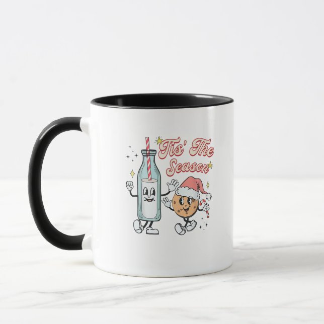 Tis The Season Retro Milk And Cookie Christmas Mug (Left)