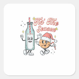 Tis The Season Retro Milk And Cookie Christmas Square Sticker