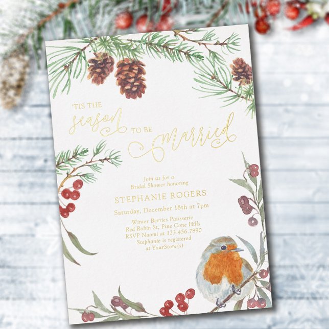 Tis The Season Robin Winter Bridal Shower Gold (Creator Uploaded)