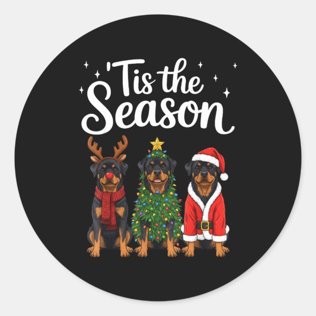 Tis The Season Rottweiler Christmas Santa Rottie D Classic Round Sticker (Front)