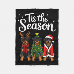 Tis The Season Rottweiler Christmas Santa Rottie D Fleece Blanket