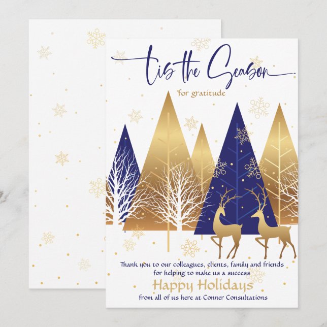 'Tis the Season Royal Blue Gold Business Xmas Invitation (Front/Back)