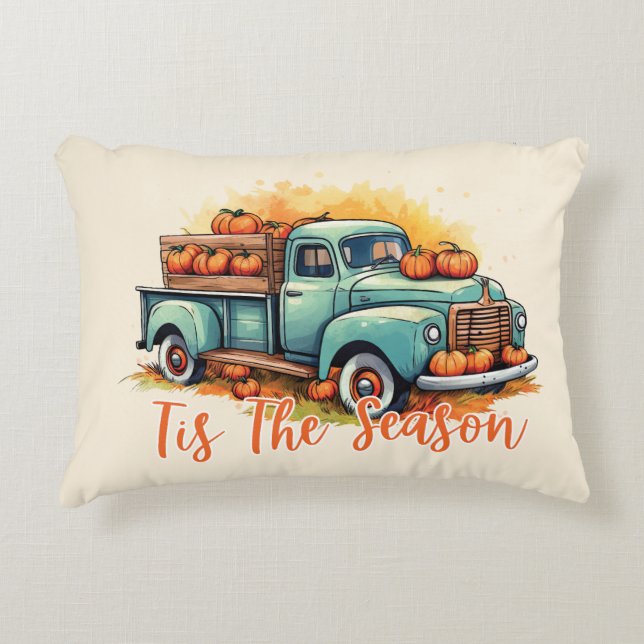 'Tis The Season – Rustic Truck with Pumpkins Decorative Cushion (Front)