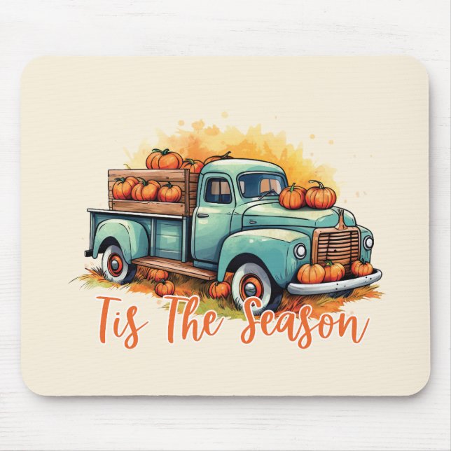 'Tis The Season – Rustic Truck with Pumpkins Mouse Mat (Front)