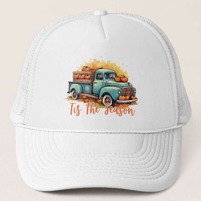 'Tis The Season – Rustic Truck with Pumpkins Trucker Hat (Front)