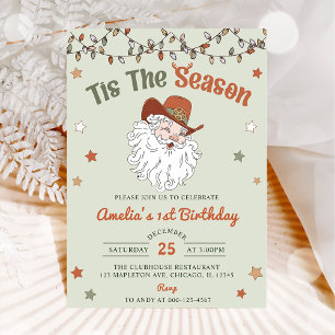Tis The Season Santa Christmas Birthday Party Invitation