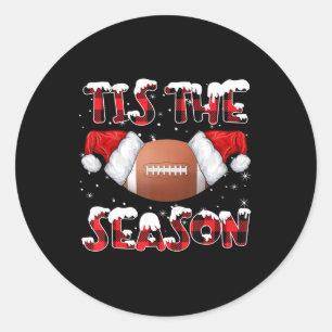 Tis The Season Santa Hat Football Red Plaid Christ Classic Round Sticker