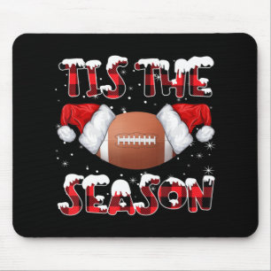 Tis The Season Santa Hat Football Red Plaid Christ Mouse Mat