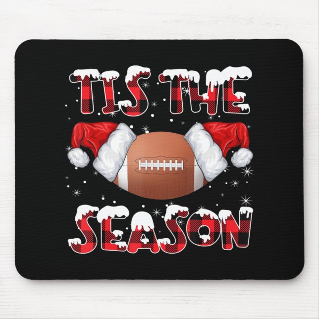 Tis The Season Santa Hat Football Red Plaid Christ Mouse Mat (Front)