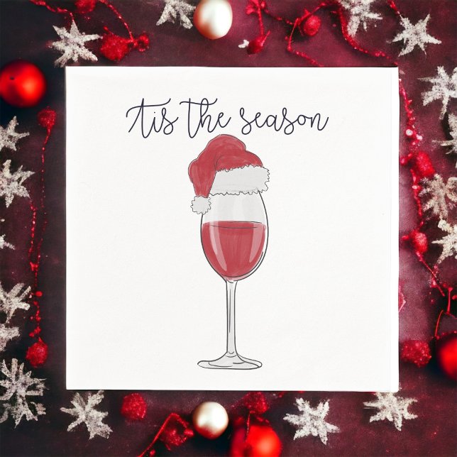 Tis the Season Santa Hat Wine Holiday Napkin (Creator Uploaded)