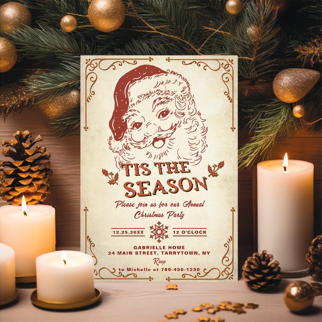 Tis The Season Santa Retro Christmas Party Invitation (Creator Uploaded)