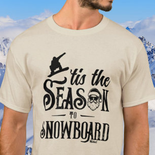 Tis the Season Snowboard Santa Graphic Mens  T-Shirt