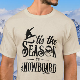Tis the Season Snowboard Santa Graphic Mens  T-Shirt