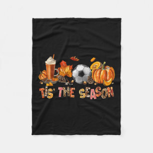 Tis The Season Soccer Pumpkin Spice Fall Leaves Fleece Blanket