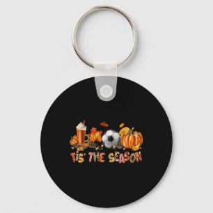 Tis The Season Soccer Pumpkin Spice Fall Leaves Key Ring