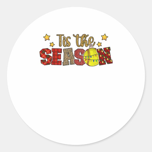 Tis The Season Softball Christmas Softball Player  Classic Round Sticker (Front)