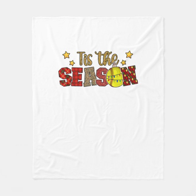 Tis The Season Softball Christmas Softball Player  Fleece Blanket (Front)