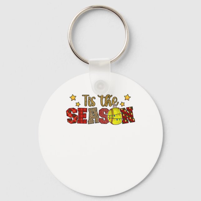 Tis The Season Softball Christmas Softball Player  Key Ring (Front)
