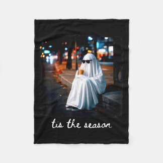 Tis The Season Spooky Ghost Halloween Fall Autumn Fleece Blanket