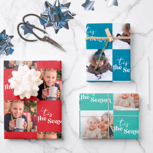 Tis the Season Square Photos Set of 3 Wrapping Paper Sheet