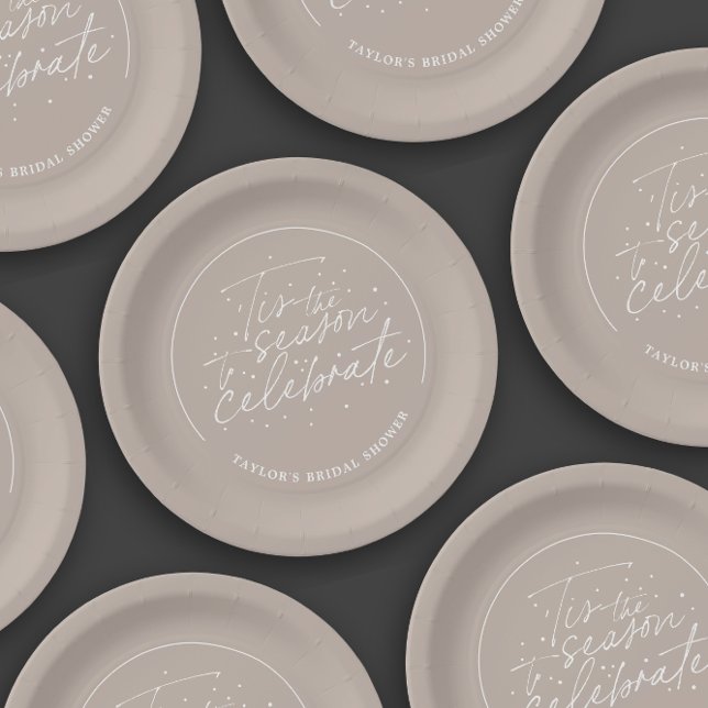 Tis the Season Taupe Winter Bridal Shower  Paper Plate (Creator Uploaded)